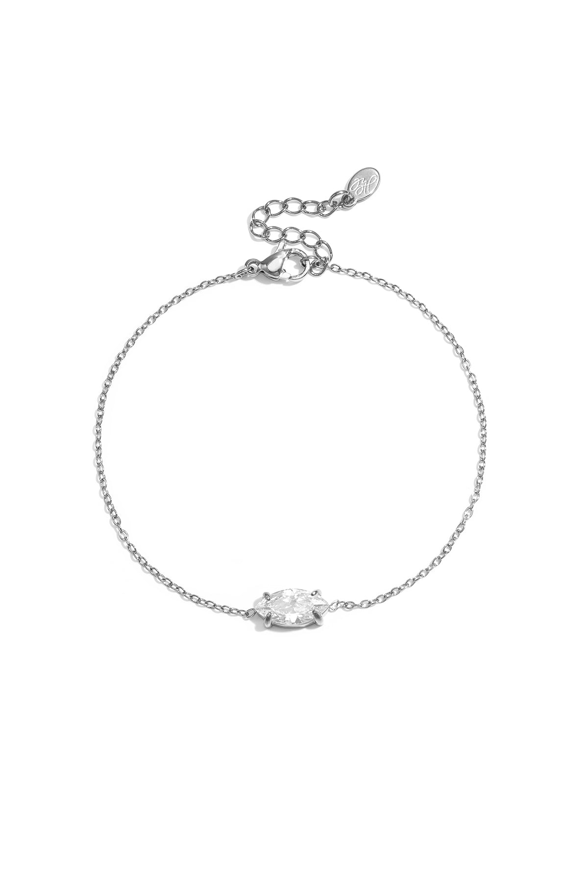 Fijne schakelarmband met oogvormige strass steen