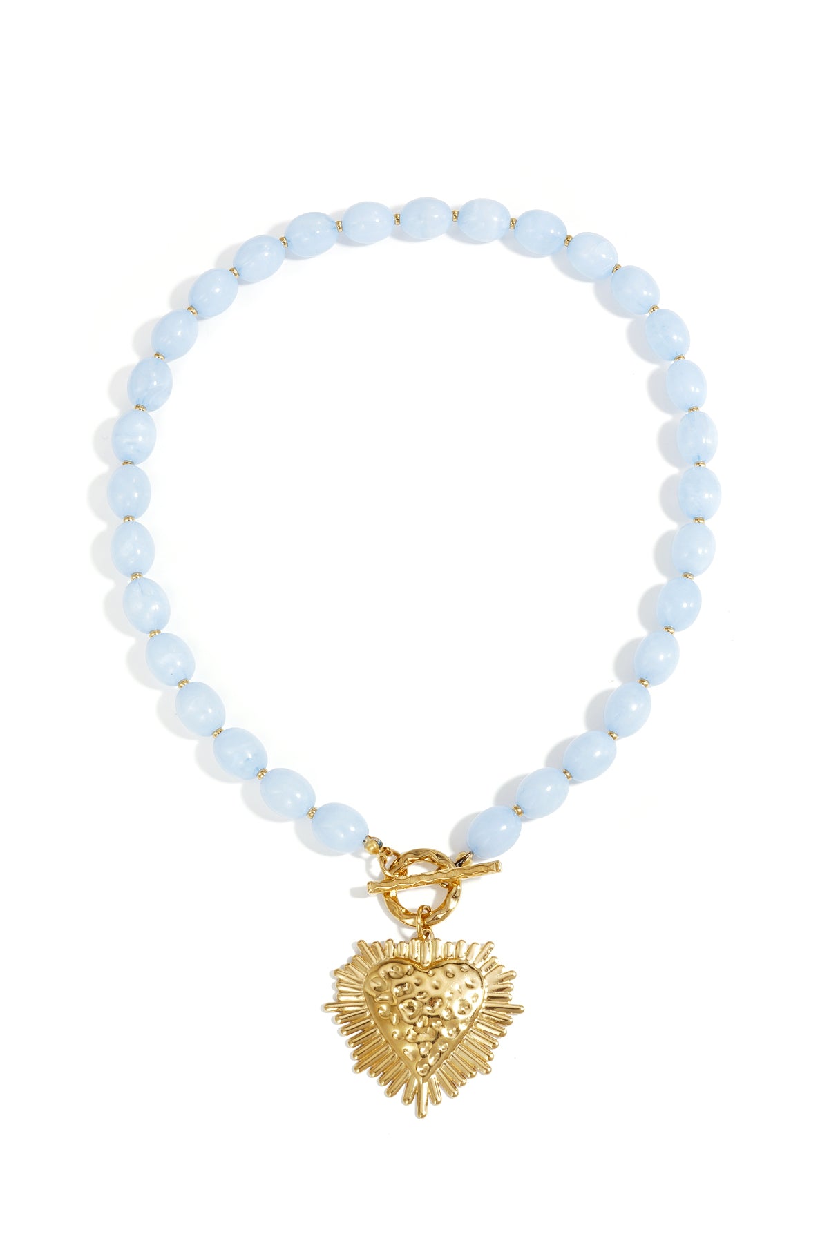Bead necklace with front closure charm