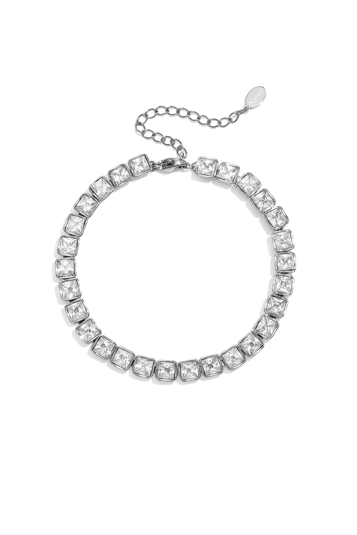Schakelarmband met vierkante zirkonia steentjes