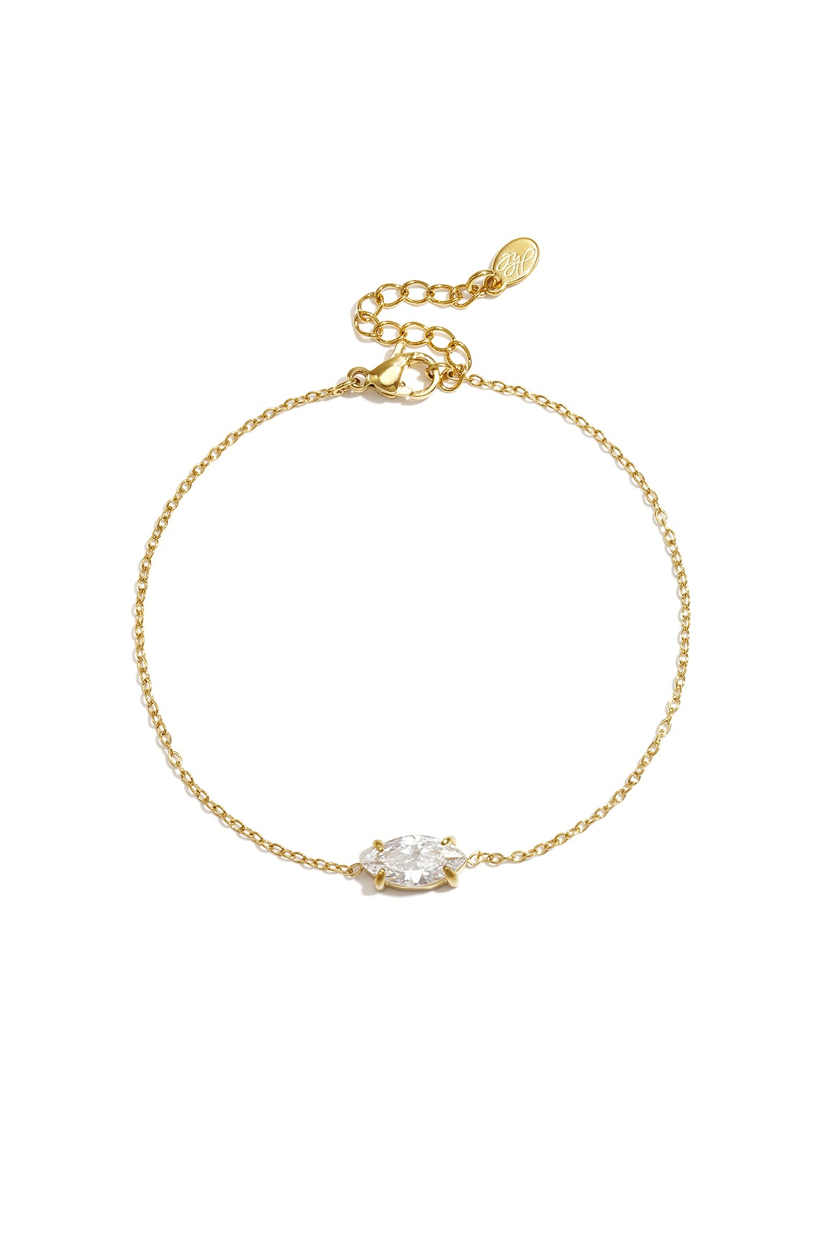 Fijne schakelarmband met oogvormige strass steen