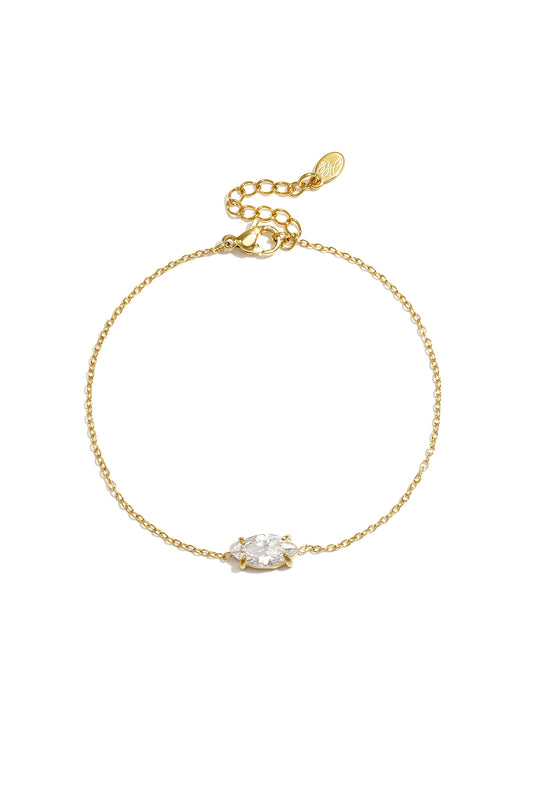 Fijne schakelarmband met oogvormige strass steen
