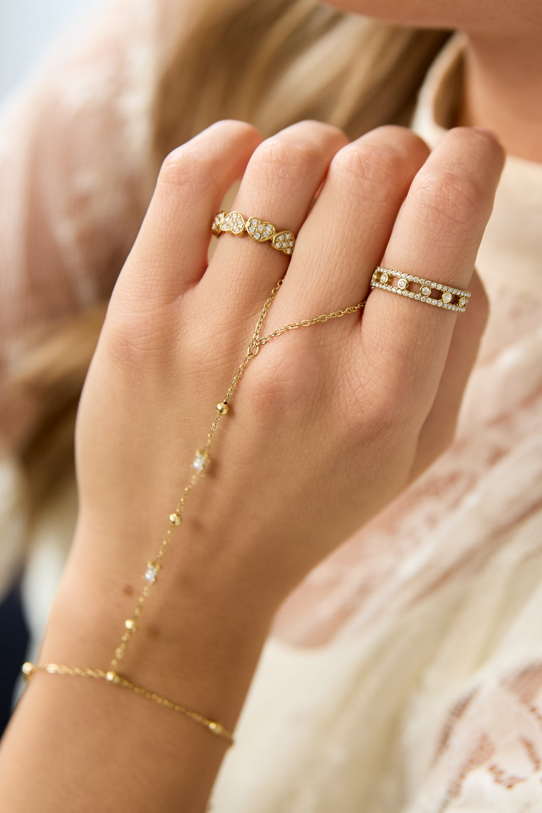 Ring met dubbele rij strass steentjes