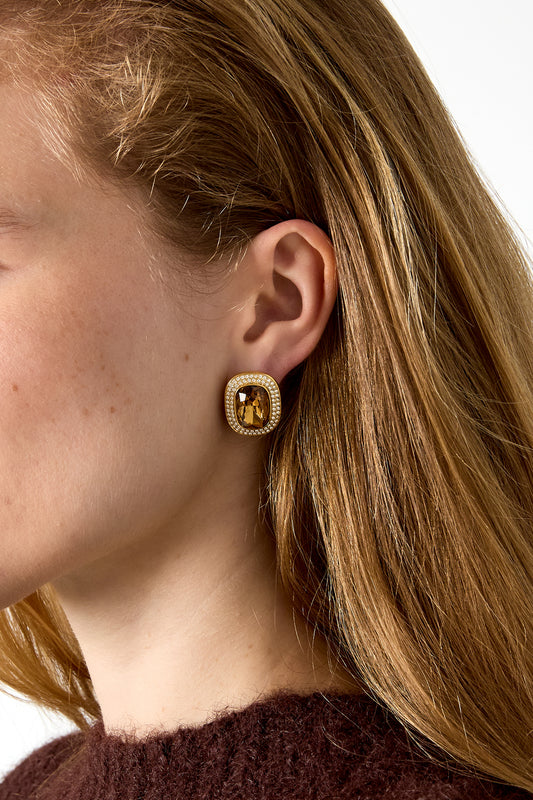 Geometrische oorstuds met kussenvorige steen en strass 