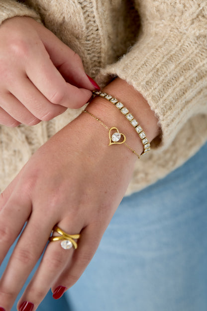 Schakelarmband met vierkante zirkonia steentjes